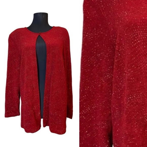 Vintage Focus Studio Red Sparkle Open Front Cardigan Blouse Jacket - Picture 2 of 12